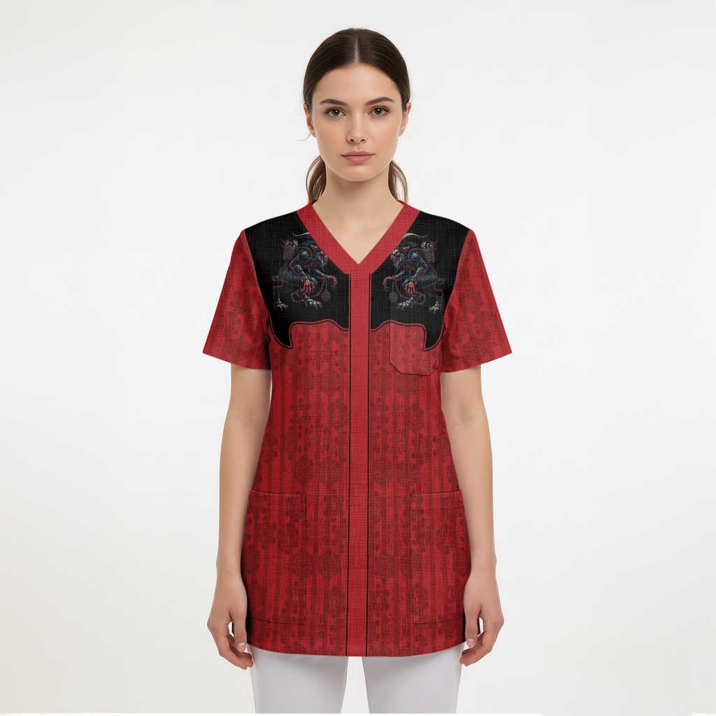 Western Yoke Scrub Top Krampus Christmas Horror Style - Wonder Print Shop