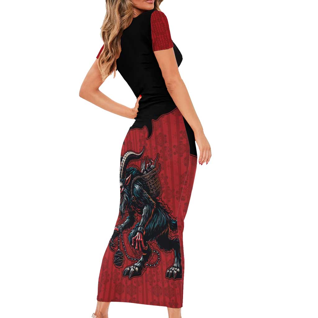 Western Yoke Short Sleeve Bodycon Dress Krampus Christmas Horror Style - Wonder Print Shop