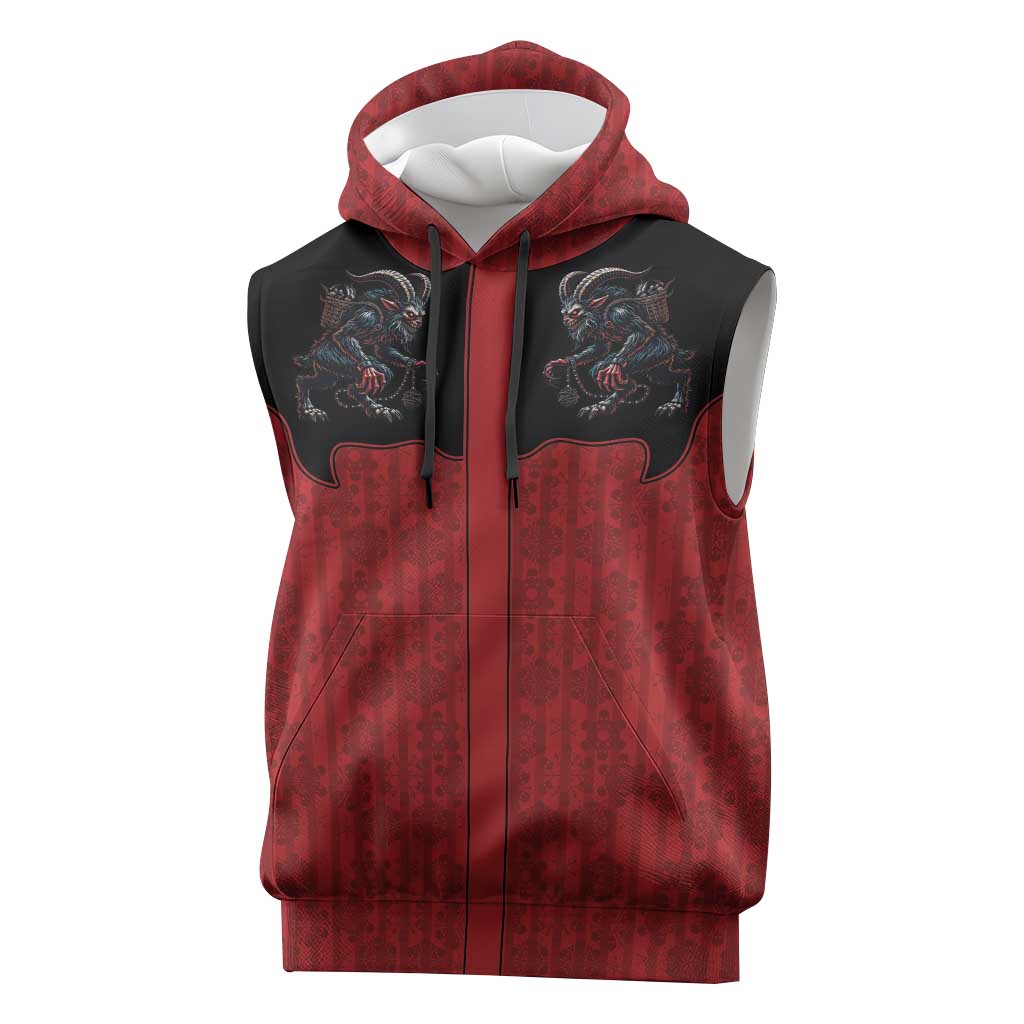 Western Yoke Sleeveless Hoodie Krampus Christmas Horror Style - Wonder Print Shop