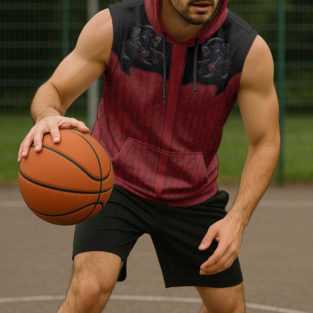 Western Yoke Sleeveless Hoodie Krampus Christmas Horror Style - Wonder Print Shop