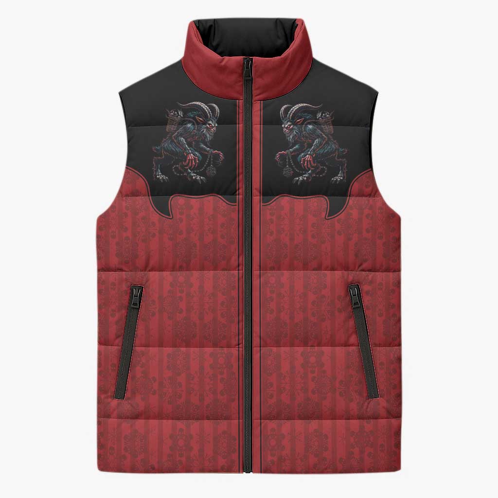 Western Yoke Sleeveless Puffer Jacket Krampus Christmas Horror Style - Wonder Print Shop
