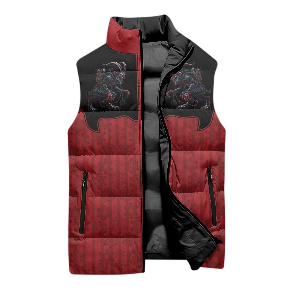 Western Yoke Sleeveless Puffer Jacket Krampus Christmas Horror Style - Wonder Print Shop