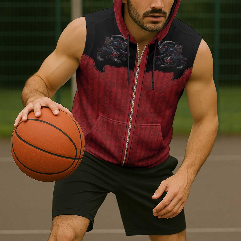 Western Yoke Sleeveless Zip Hoodie Krampus Christmas Horror Style - Wonder Print Shop