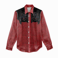 Western Yoke Women Casual Shirt Krampus Christmas Horror Style - Wonder Print Shop