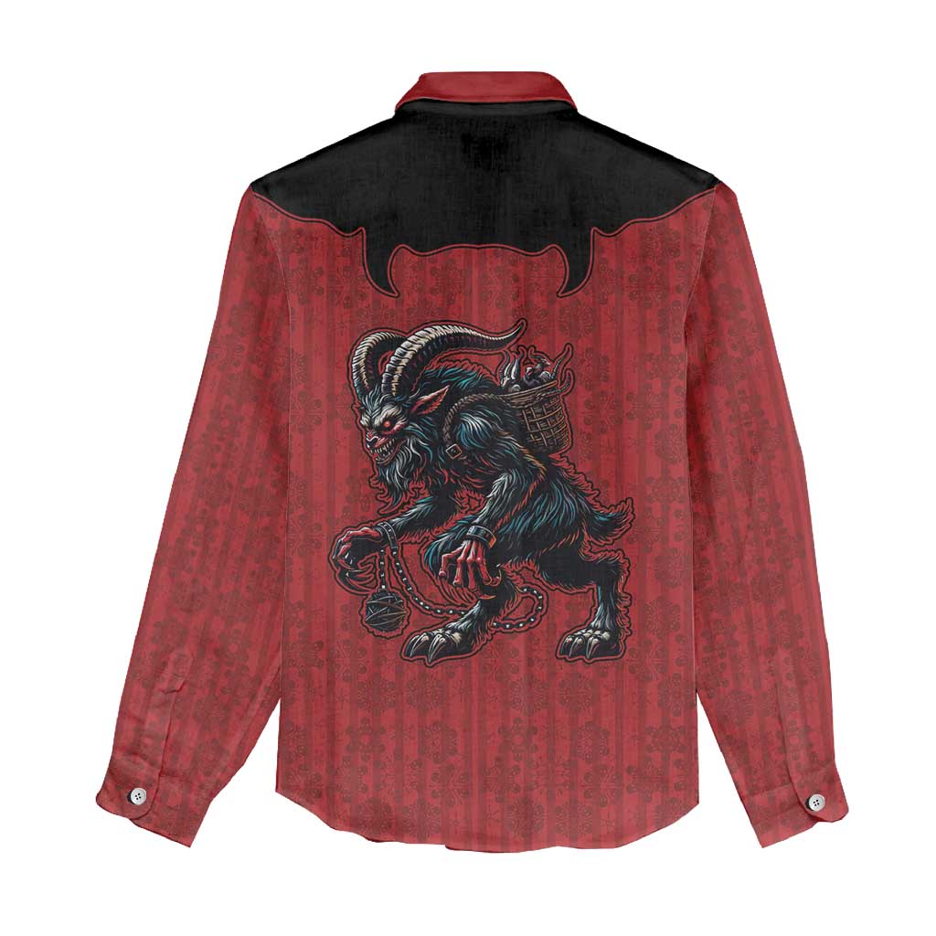 Western Yoke Women Casual Shirt Krampus Christmas Horror Style - Wonder Print Shop