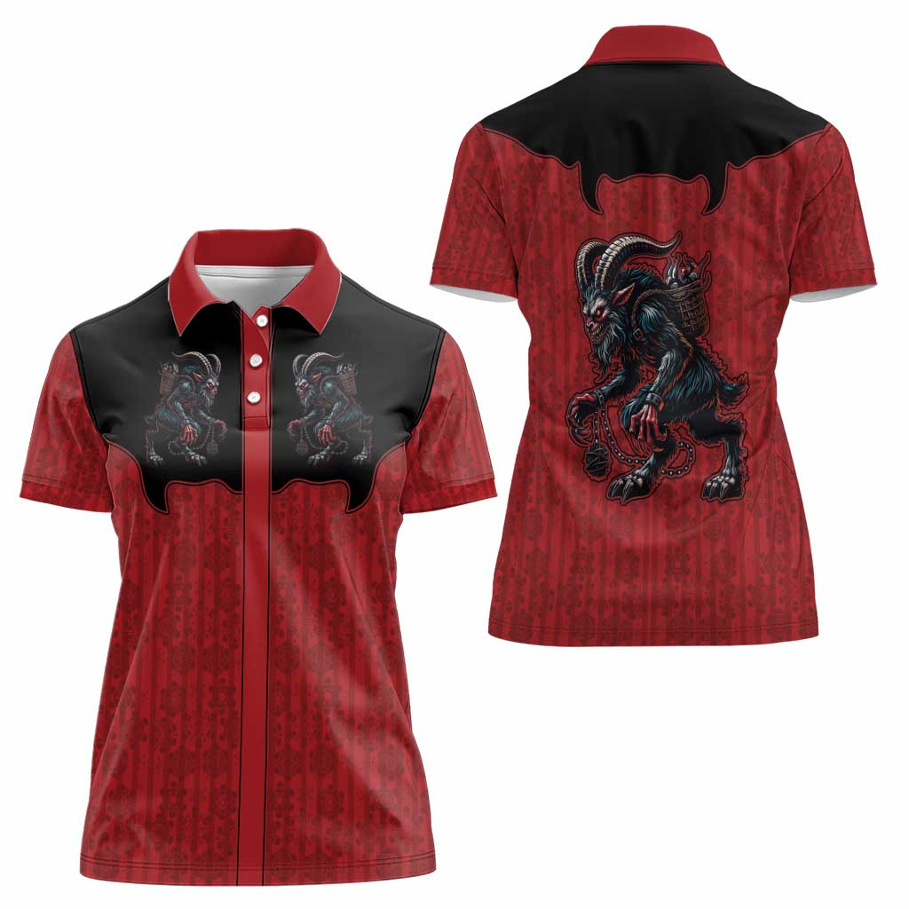 Western Yoke Women Polo Shirt Krampus Christmas Horror Style - Wonder Print Shop