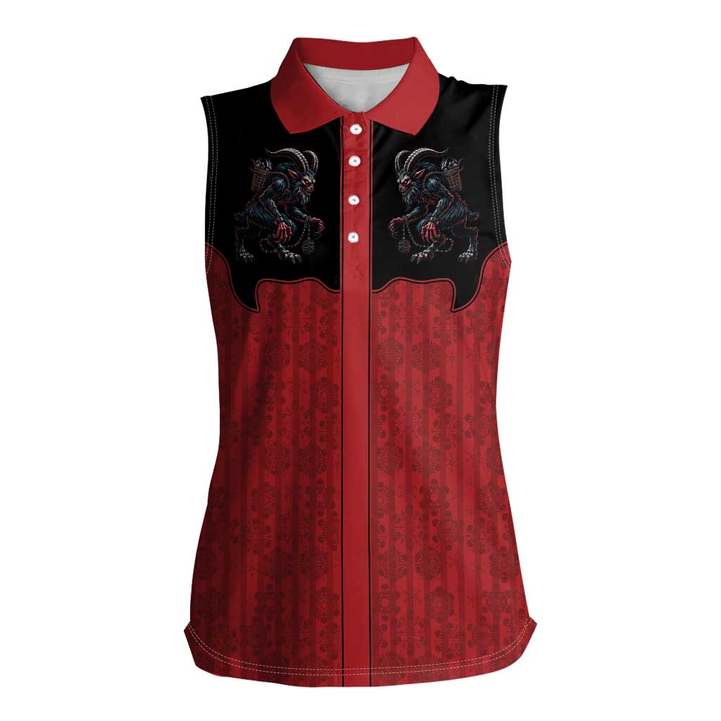 Western Yoke Women Sleeveless Polo Shirt Krampus Christmas Horror Style - Wonder Print Shop