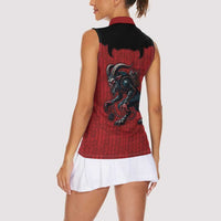 Western Yoke Women Sleeveless Polo Shirt Krampus Christmas Horror Style - Wonder Print Shop