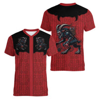 Western Yoke Women V-Neck T-Shirt Krampus Christmas Horror Style - Wonder Print Shop
