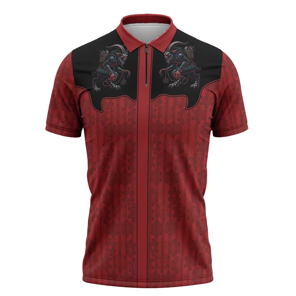 Western Yoke Zipper Polo Shirt Krampus Christmas Horror Style - Wonder Print Shop