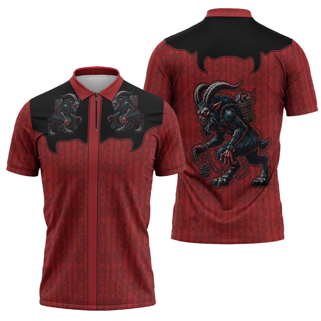 Western Yoke Zipper Polo Shirt Krampus Christmas Horror Style - Wonder Print Shop