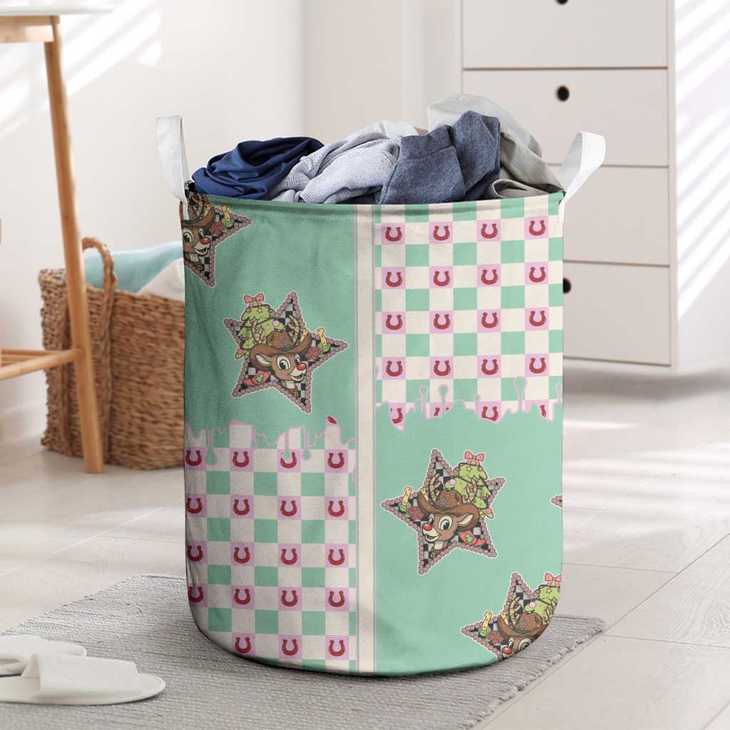 Western Yoke Laundry Basket Rudolph Cowboy Christmas Retro Style - Wonder Print Shop