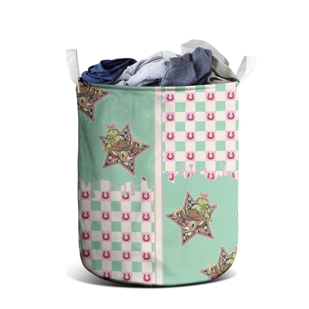Western Yoke Laundry Basket Rudolph Cowboy Christmas Retro Style - Wonder Print Shop