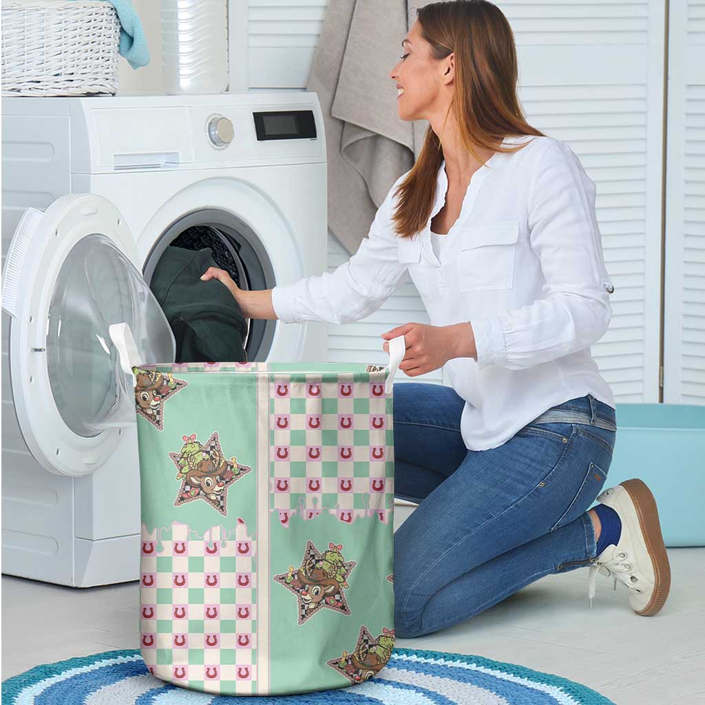 Western Yoke Laundry Basket Rudolph Cowboy Christmas Retro Style - Wonder Print Shop