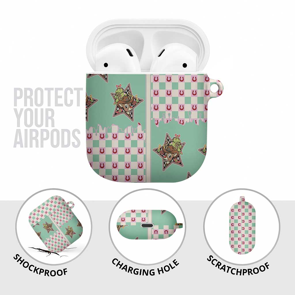 Western Yoke AirPods Case Rudolph Cowboy Christmas Retro Style - Wonder Print Shop