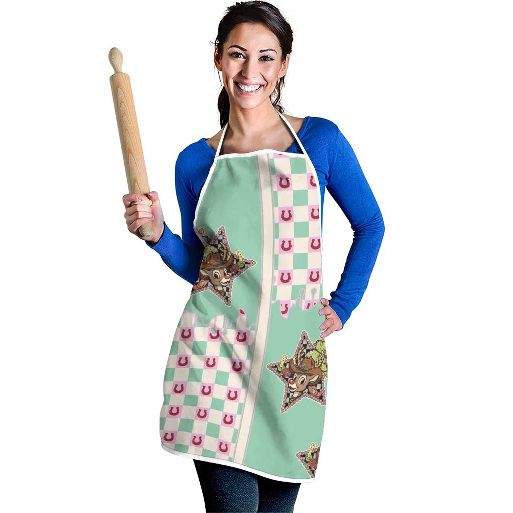 Western Yoke Apron Rudolph Cowboy Christmas Retro Style - Wonder Print Shop