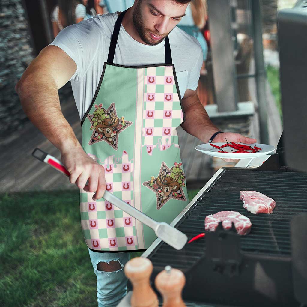 Western Yoke Apron Rudolph Cowboy Christmas Retro Style - Wonder Print Shop