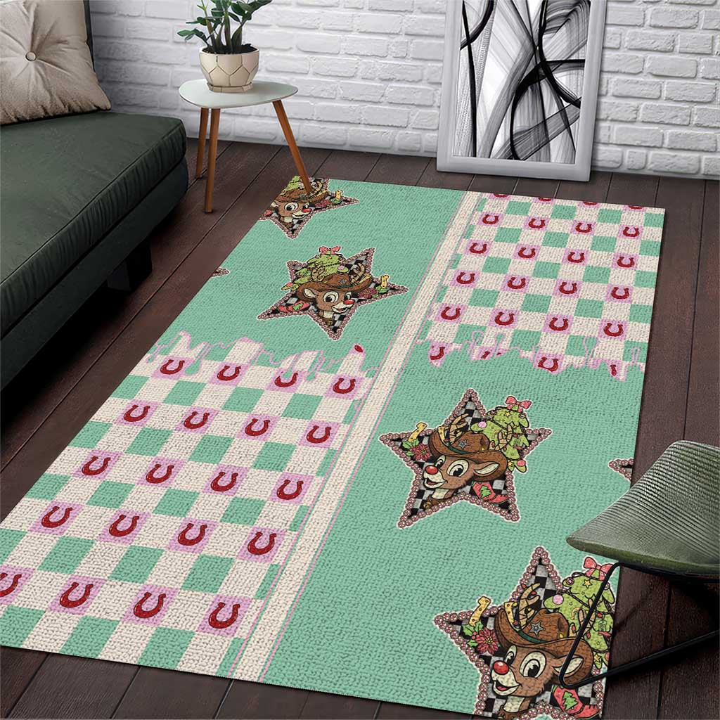 Western Yoke Area Rug Rudolph Cowboy Christmas Retro Style - Wonder Print Shop
