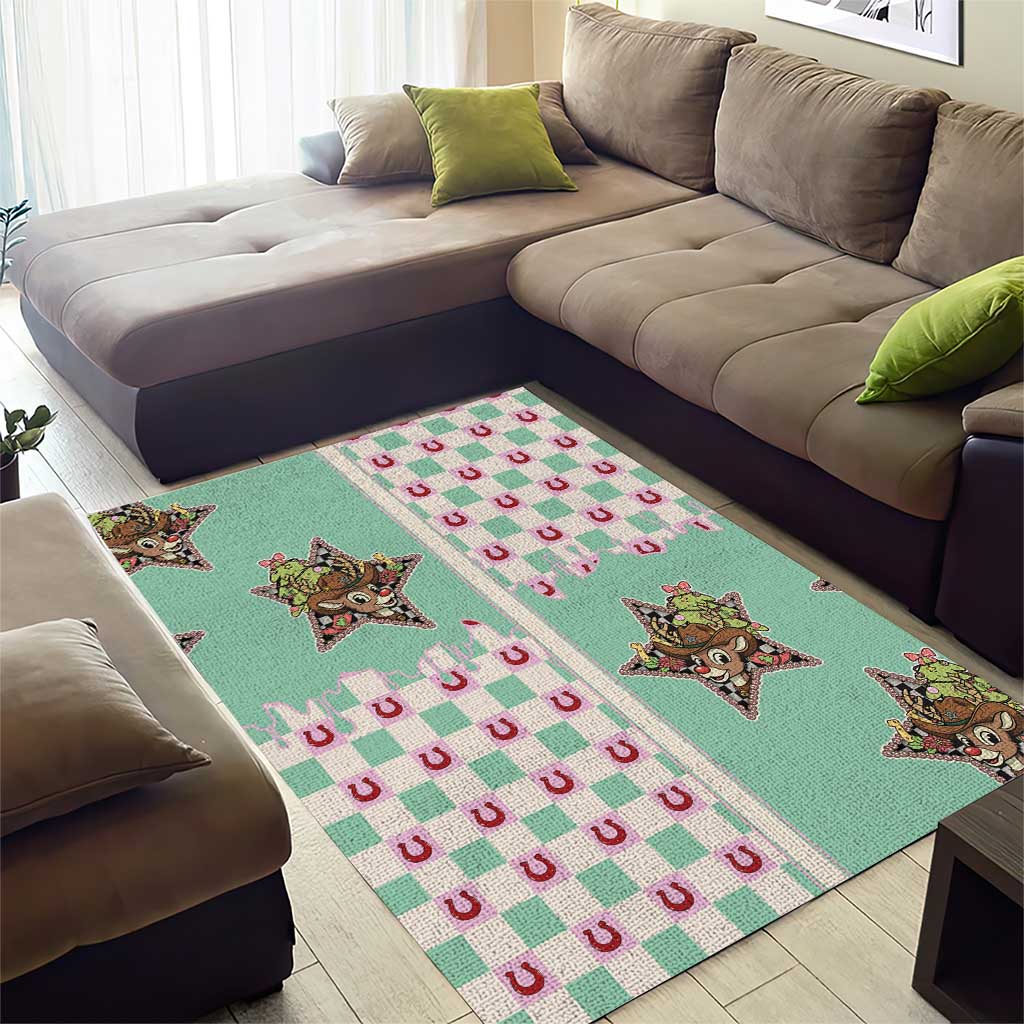 Western Yoke Area Rug Rudolph Cowboy Christmas Retro Style - Wonder Print Shop