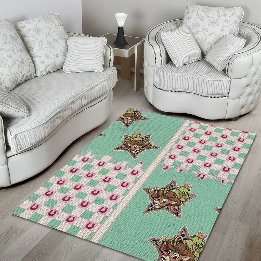 Western Yoke Area Rug Rudolph Cowboy Christmas Retro Style - Wonder Print Shop