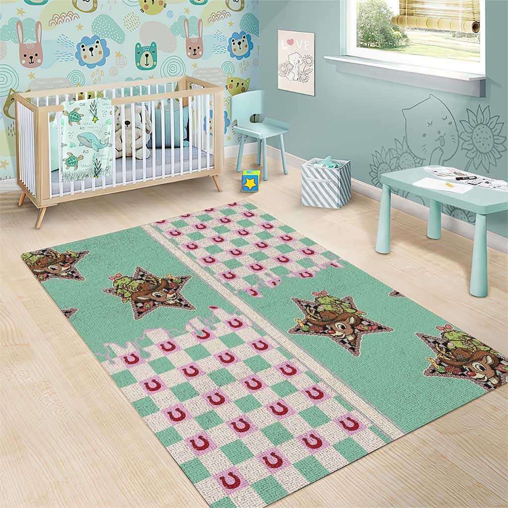 Western Yoke Area Rug Rudolph Cowboy Christmas Retro Style - Wonder Print Shop