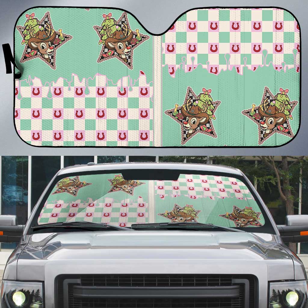 Western Yoke Auto Sun Shade Rudolph Cowboy Christmas Retro Style - Wonder Print Shop