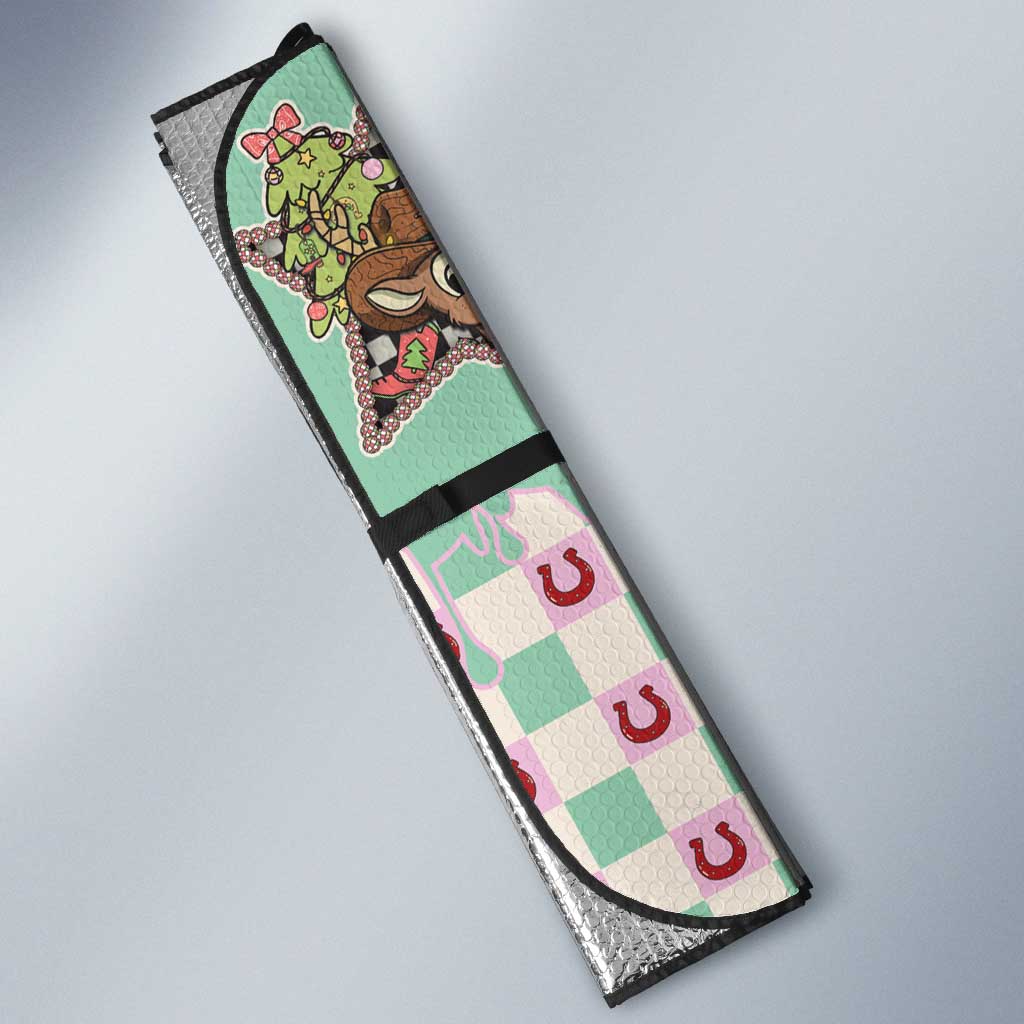 Western Yoke Auto Sun Shade Rudolph Cowboy Christmas Retro Style - Wonder Print Shop