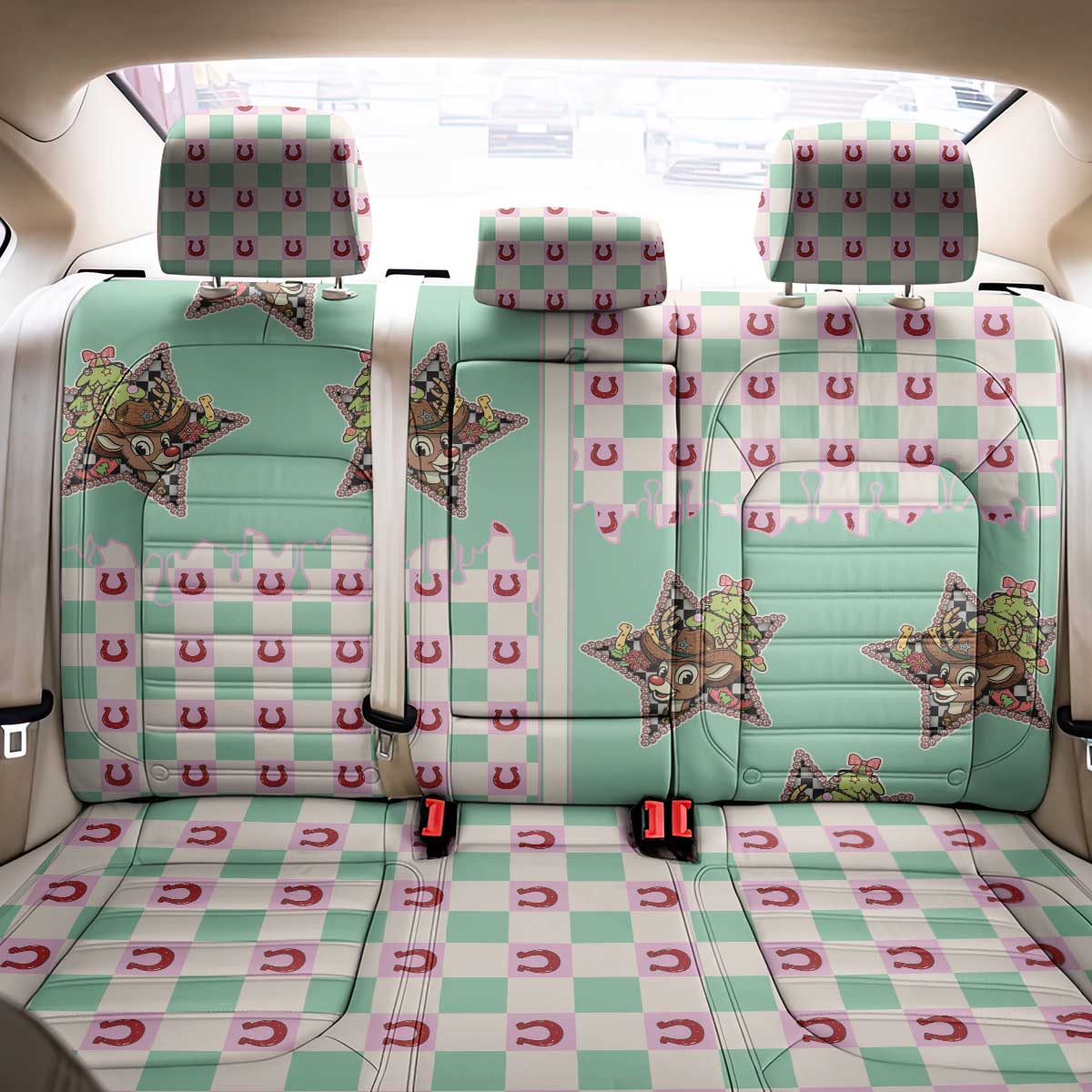 Western Yoke Back Car Seat Cover Rudolph Cowboy Christmas Retro Style - Wonder Print Shop