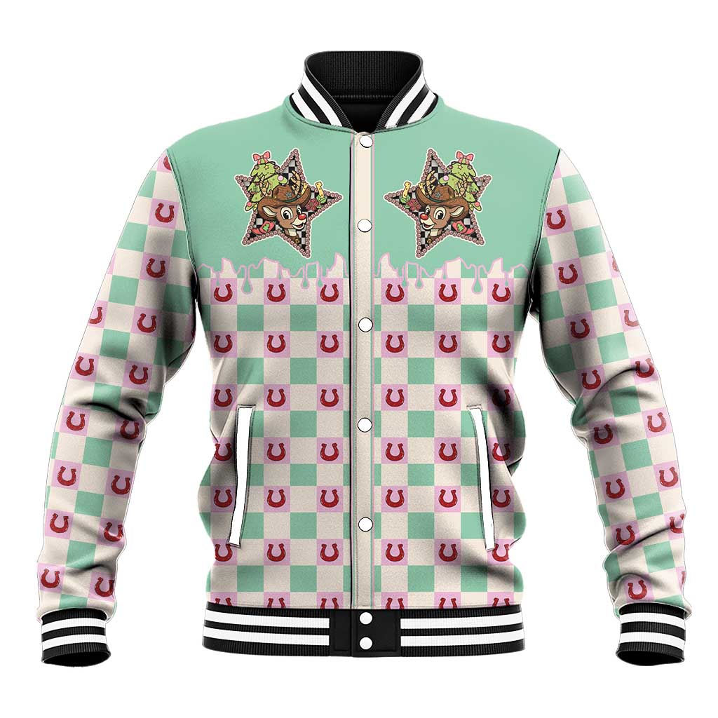 Western Yoke Baseball Jacket Rudolph Cowboy Christmas Retro Style - Wonder Print Shop