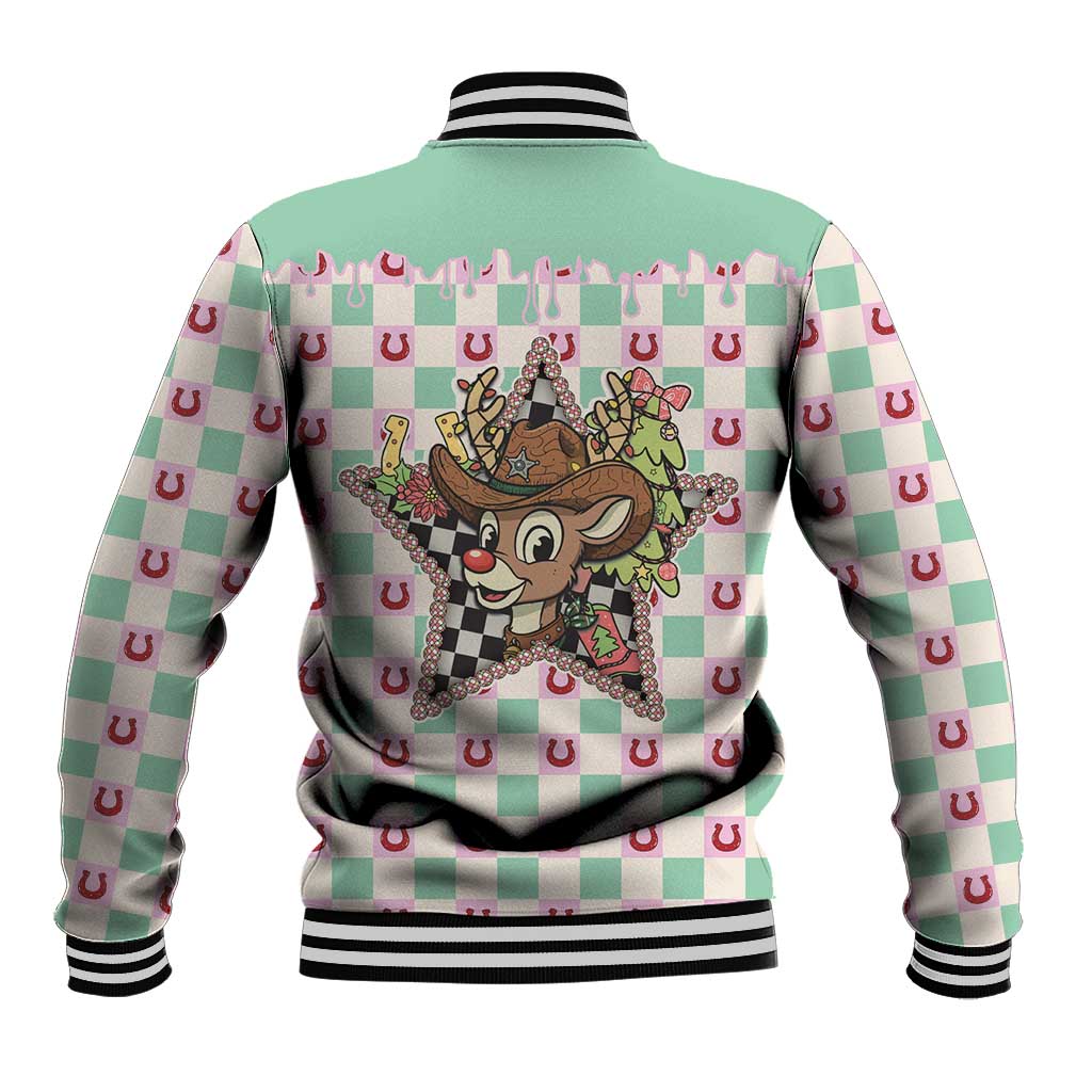 Western Yoke Baseball Jacket Rudolph Cowboy Christmas Retro Style - Wonder Print Shop