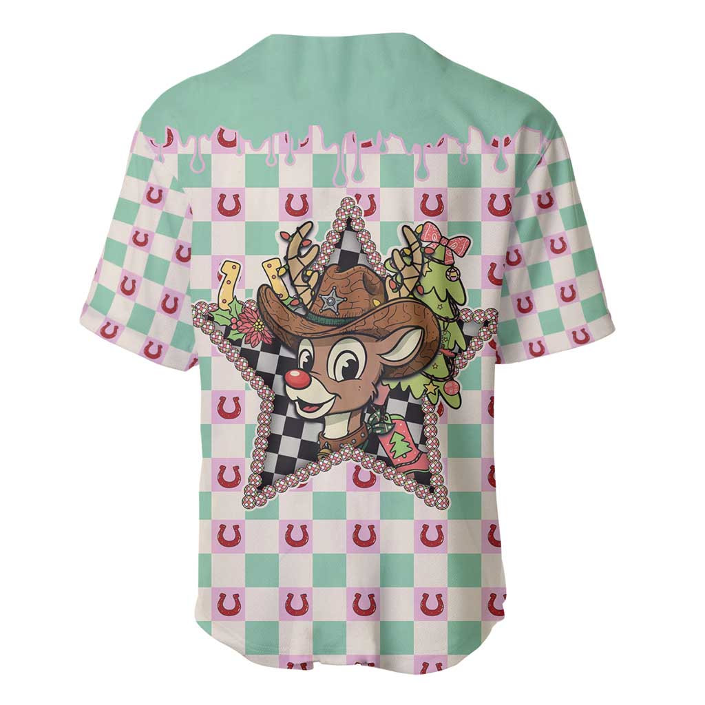 Western Yoke Baseball Jersey Rudolph Cowboy Christmas Retro Style - Wonder Print Shop