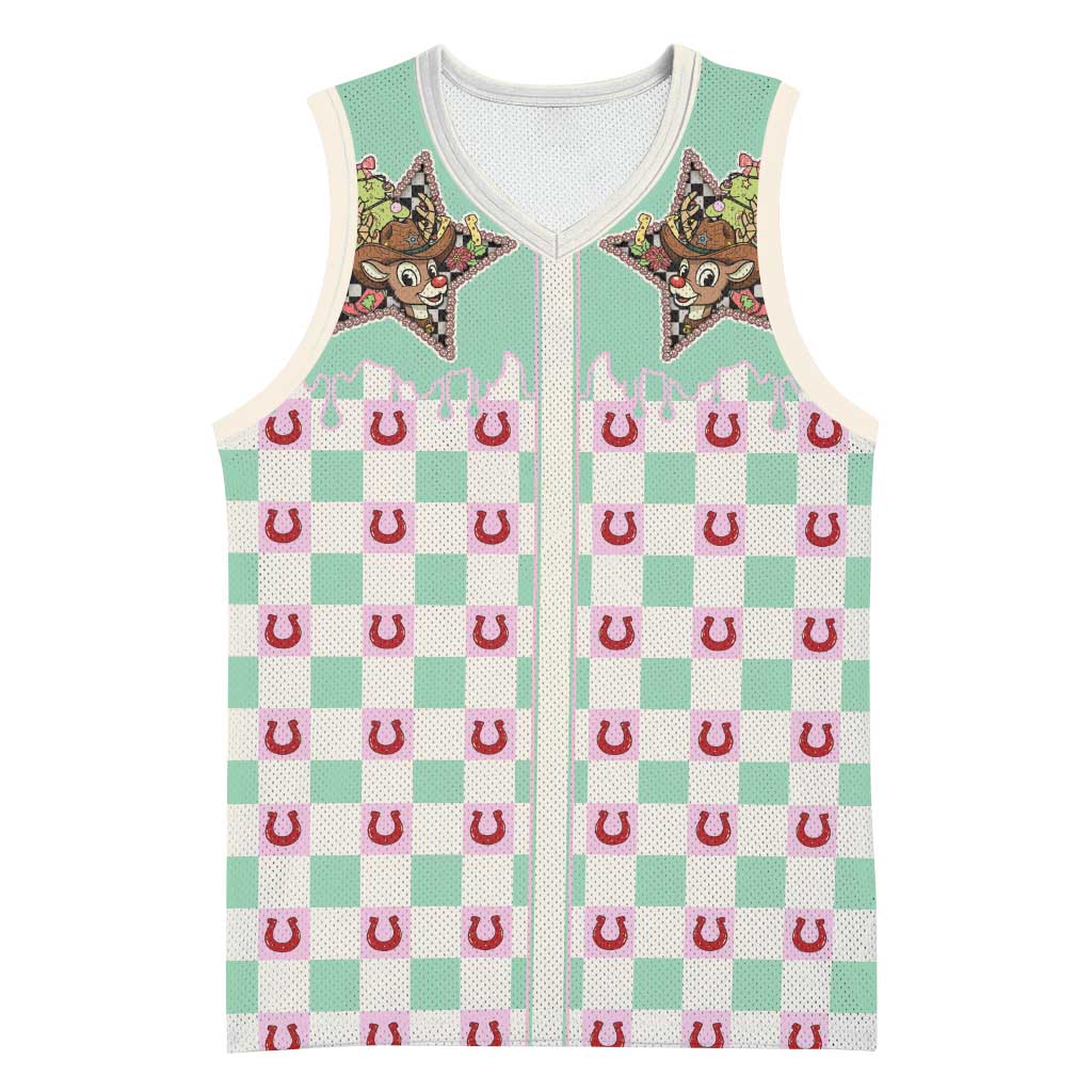 Western Yoke Basketball Jersey Rudolph Cowboy Christmas Retro Style - Wonder Print Shop