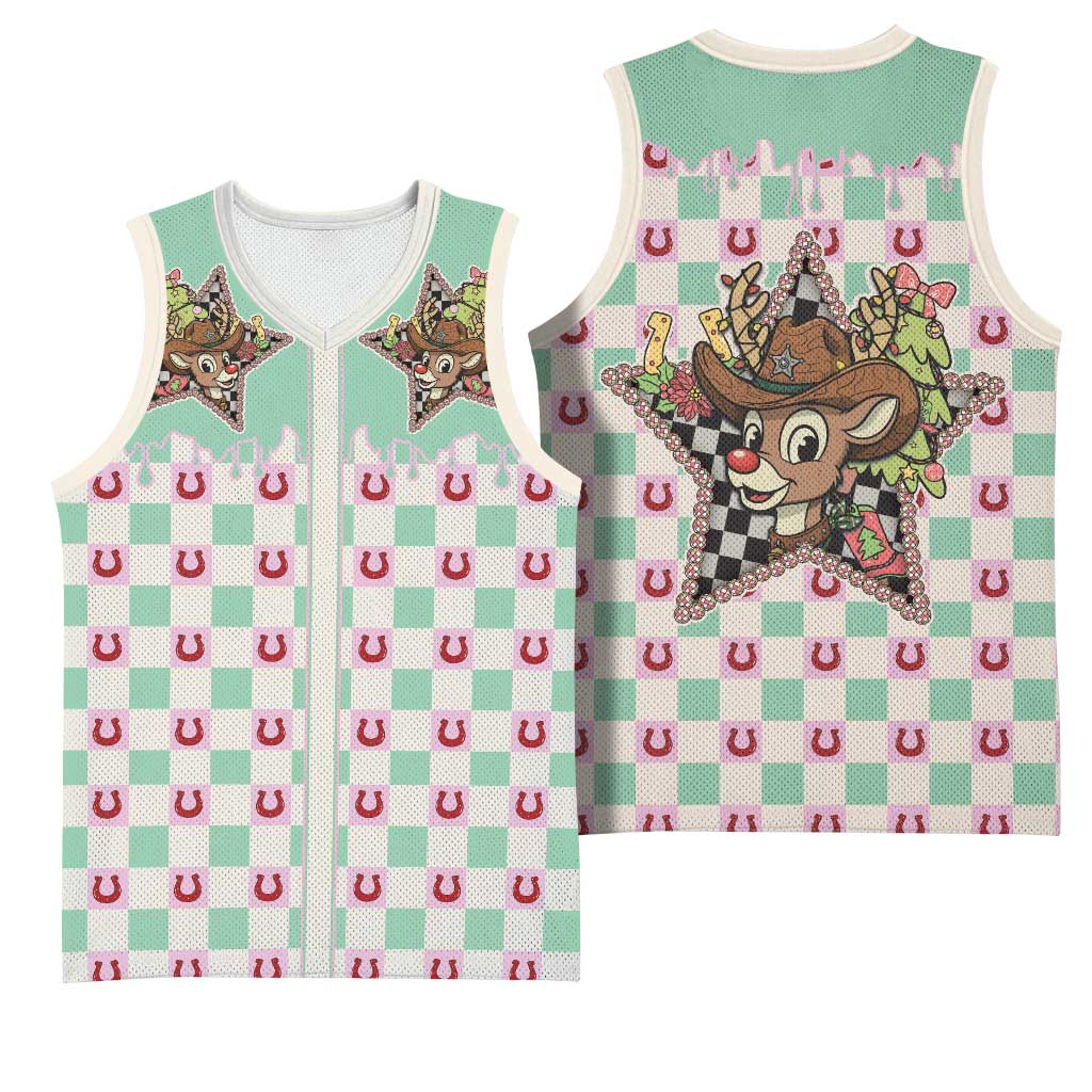 Western Yoke Basketball Jersey Rudolph Cowboy Christmas Retro Style - Wonder Print Shop
