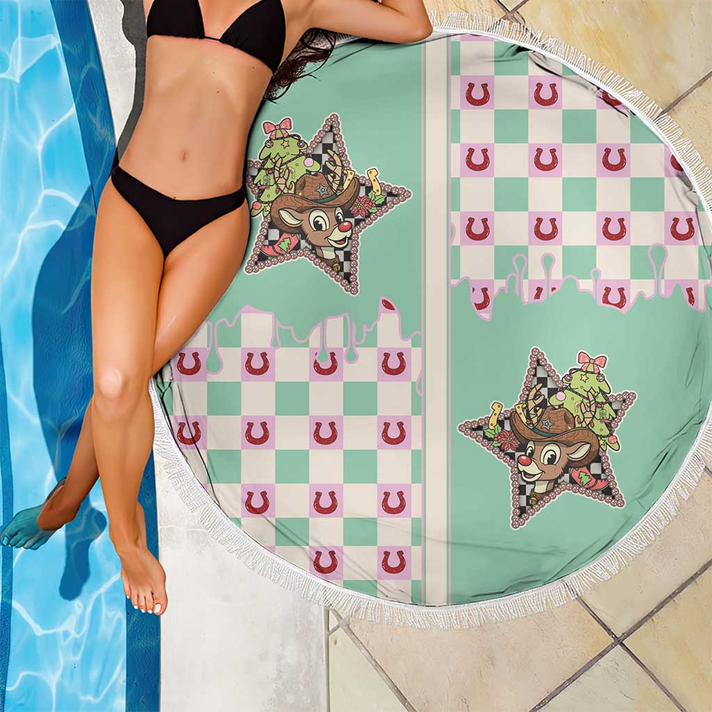 Western Yoke Beach Blanket Rudolph Cowboy Christmas Retro Style - Wonder Print Shop