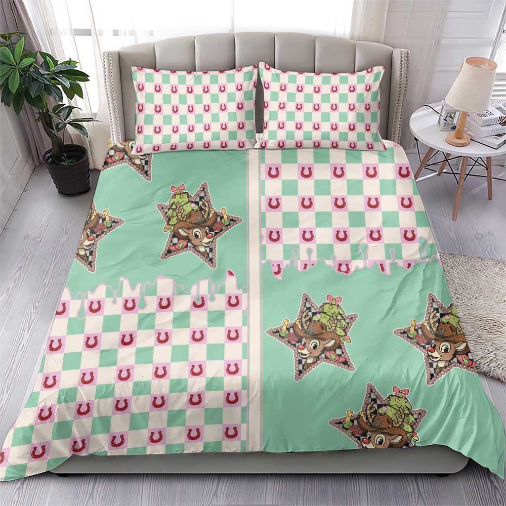 Western Yoke Bedding Set Rudolph Cowboy Christmas Retro Style - Wonder Print Shop
