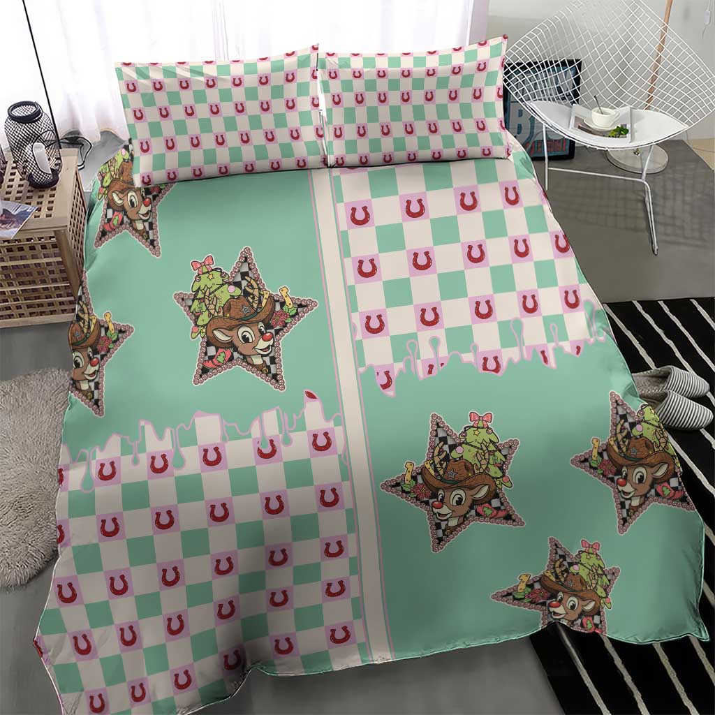Western Yoke Bedding Set Rudolph Cowboy Christmas Retro Style - Wonder Print Shop