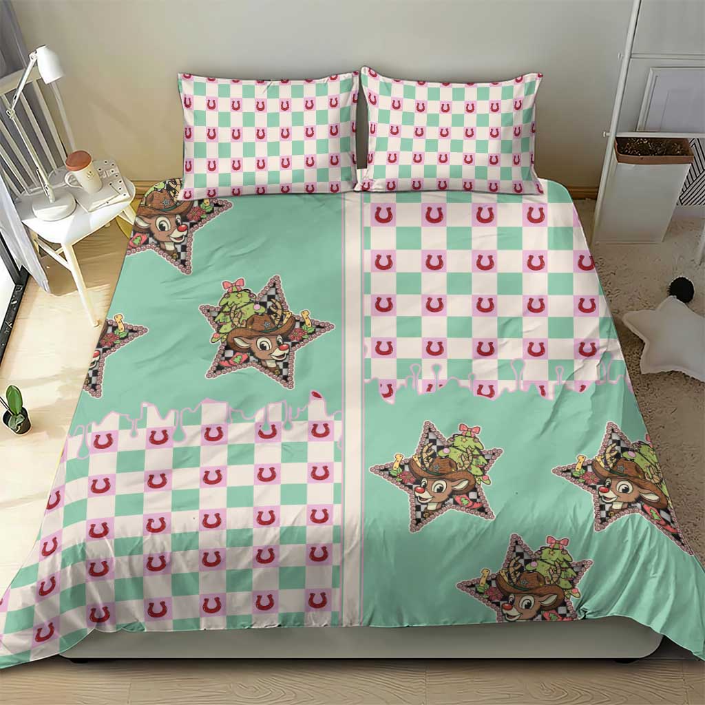 Western Yoke Bedding Set Rudolph Cowboy Christmas Retro Style - Wonder Print Shop