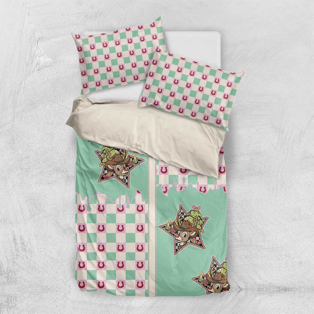 Western Yoke Bedding Set Rudolph Cowboy Christmas Retro Style - Wonder Print Shop