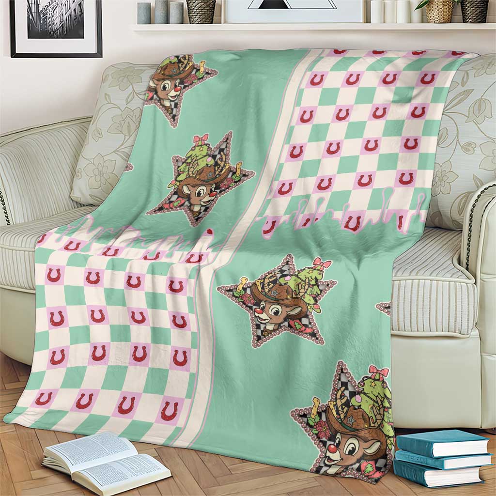 Western Yoke Blanket Rudolph Cowboy Christmas Retro Style - Wonder Print Shop