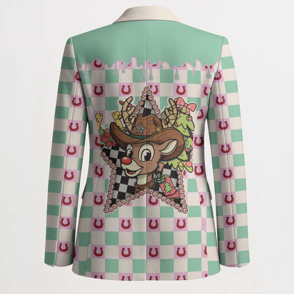 Western Yoke Blazer Rudolph Cowboy Christmas Retro Style - Wonder Print Shop