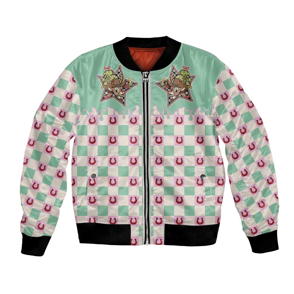 Western Yoke Bomber Jacket Rudolph Cowboy Christmas Retro Style - Wonder Print Shop