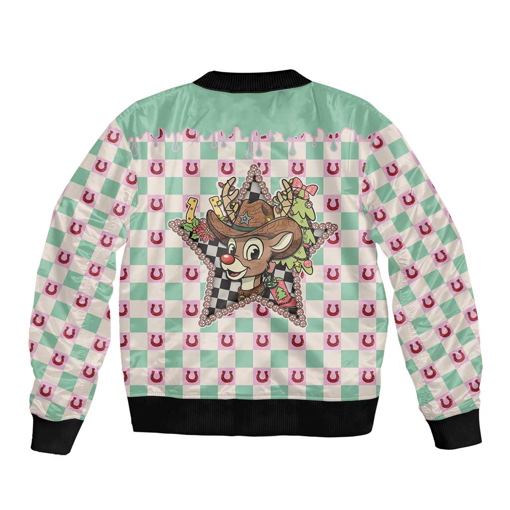 Western Yoke Bomber Jacket Rudolph Cowboy Christmas Retro Style - Wonder Print Shop