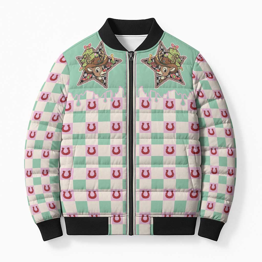 Western Yoke Bomber Puffer Jacket Rudolph Cowboy Christmas Retro Style - Wonder Print Shop