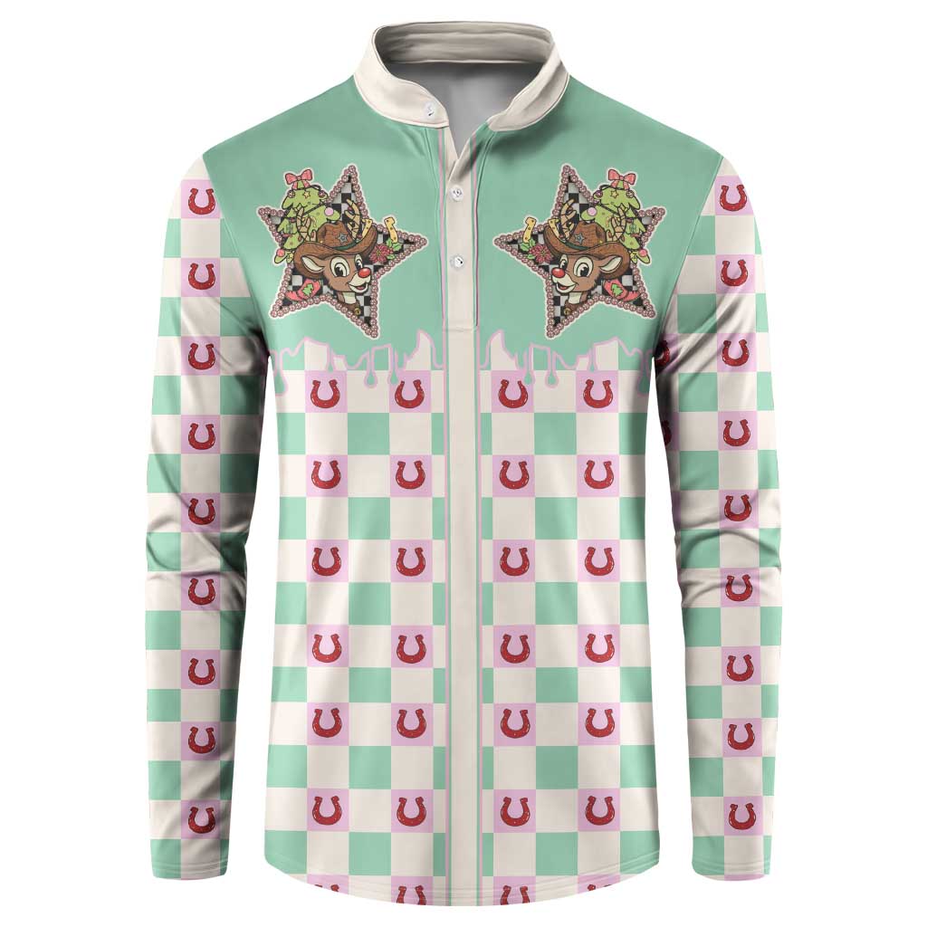 Western Yoke Button Sweatshirt Rudolph Cowboy Christmas Retro Style - Wonder Print Shop