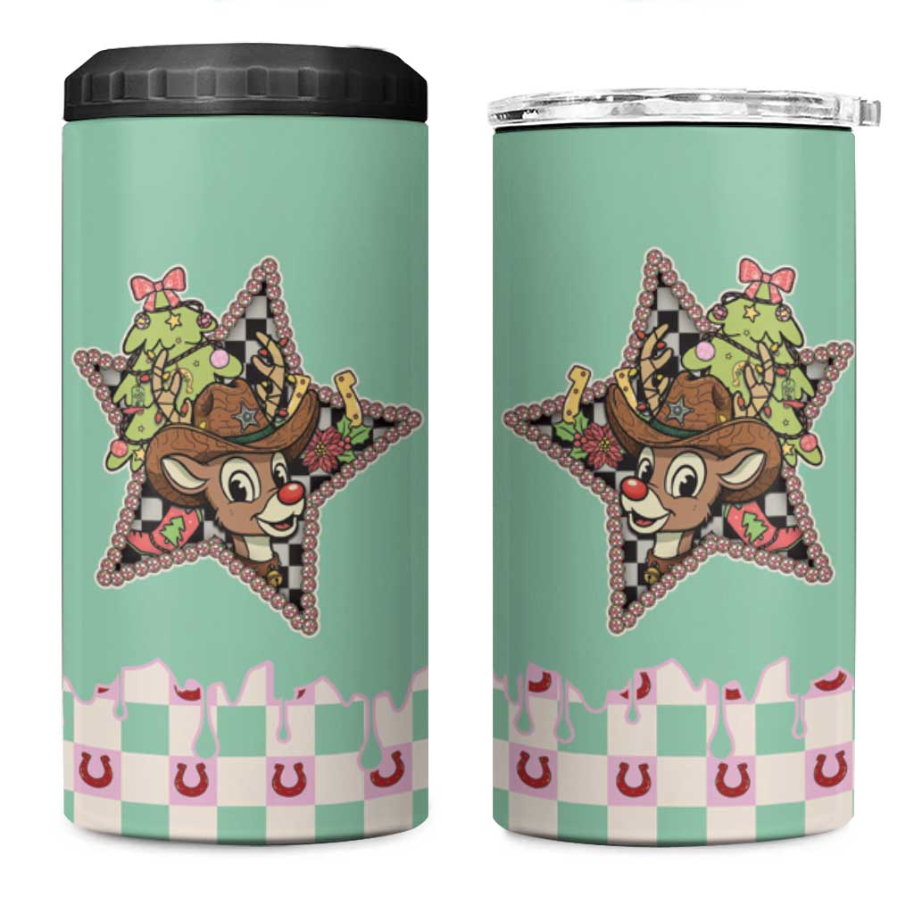 Western Yoke 4 in 1 Can Cooler Tumbler Rudolph Cowboy Christmas Retro Style - Wonder Print Shop