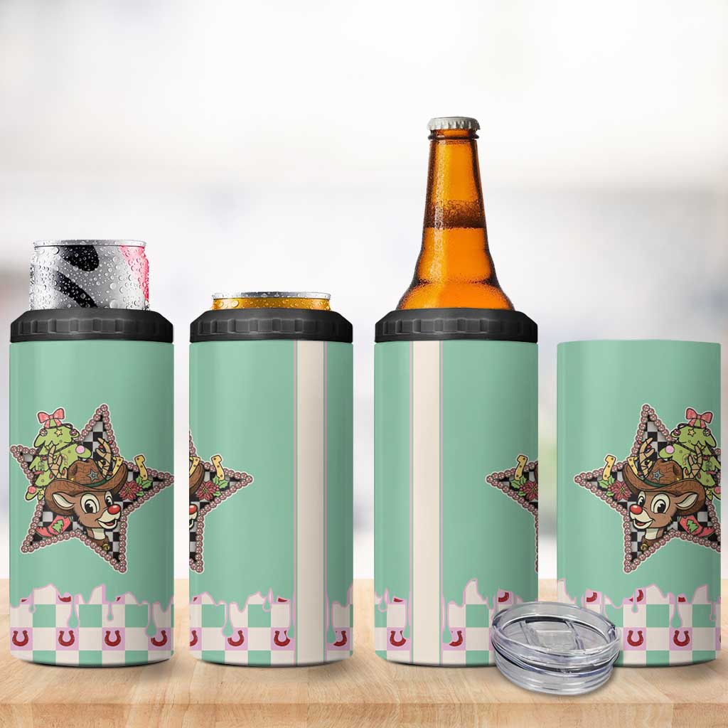 Western Yoke 4 in 1 Can Cooler Tumbler Rudolph Cowboy Christmas Retro Style - Wonder Print Shop