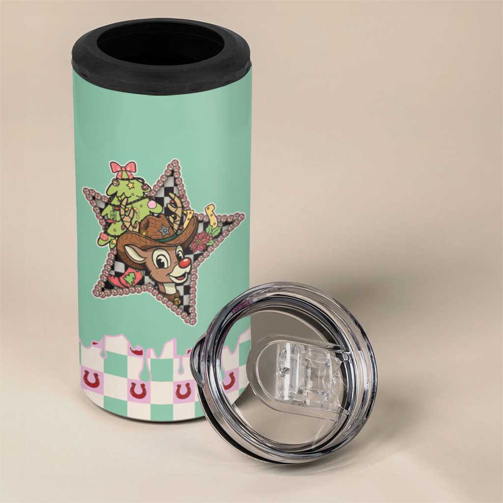 Western Yoke 4 in 1 Can Cooler Tumbler Rudolph Cowboy Christmas Retro Style - Wonder Print Shop