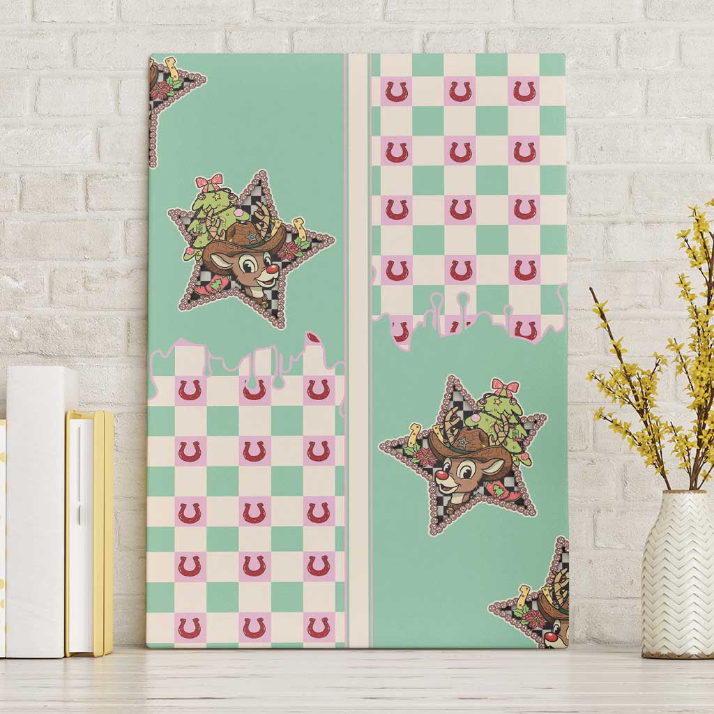Western Yoke Canvas Wall Art Rudolph Cowboy Christmas Retro Style - Wonder Print Shop