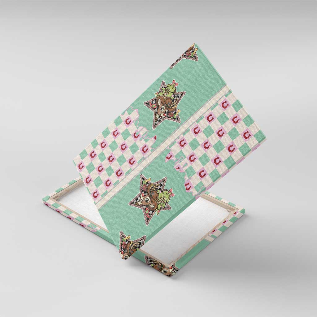 Western Yoke Canvas Wall Art Rudolph Cowboy Christmas Retro Style - Wonder Print Shop