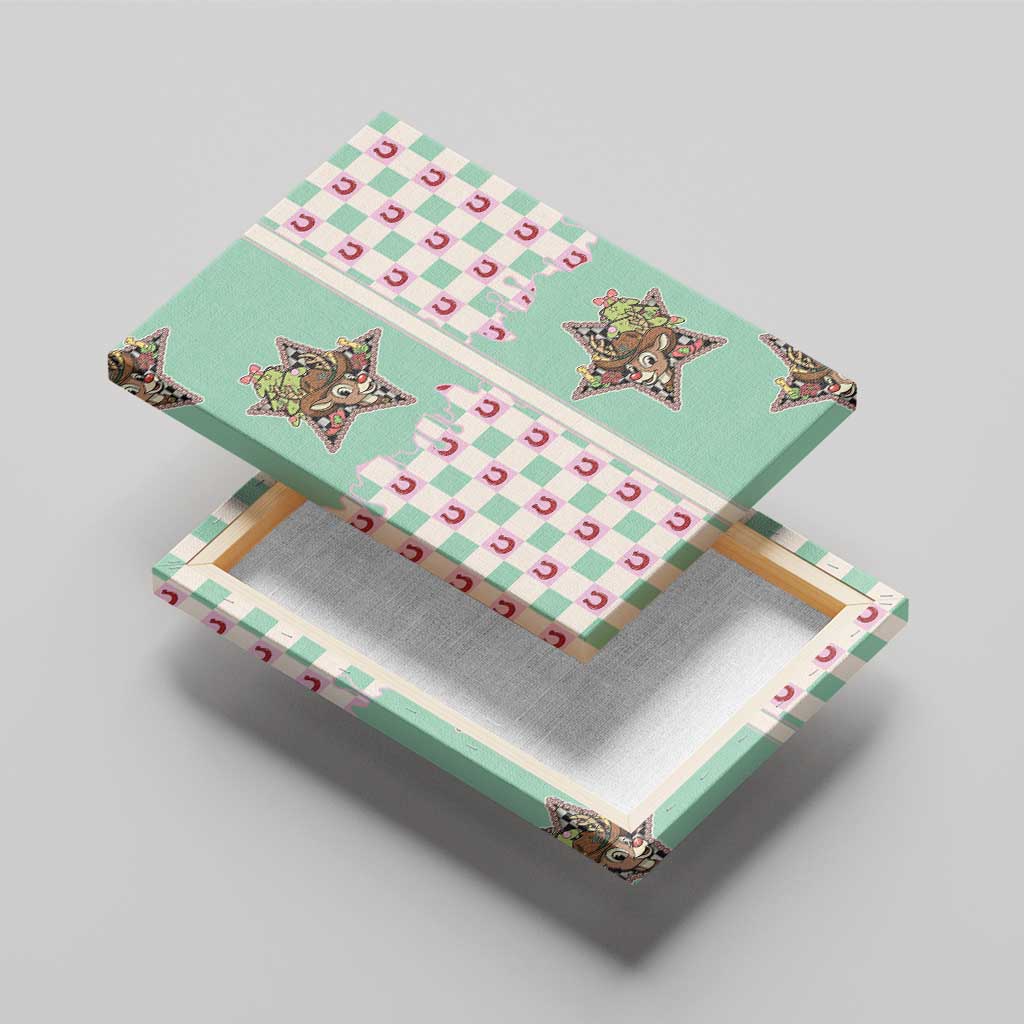 Western Yoke Canvas Wall Art Rudolph Cowboy Christmas Retro Style - Wonder Print Shop